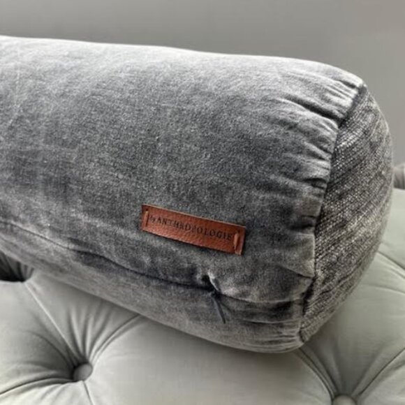 Set of 2, Anthropologie Velvet Trova Bolster Pillows - slate gray - Picture 4 of 9